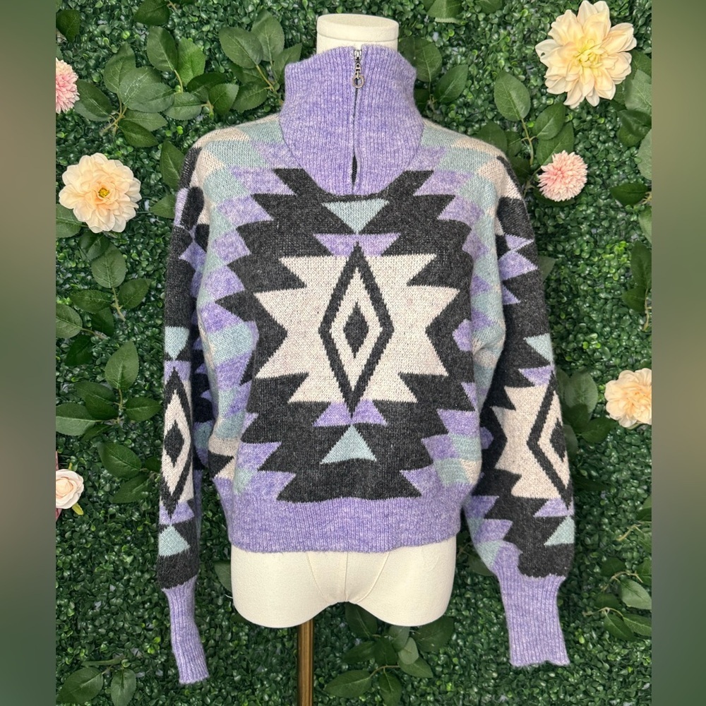 Purple Geometric Quarter Zip Sweater